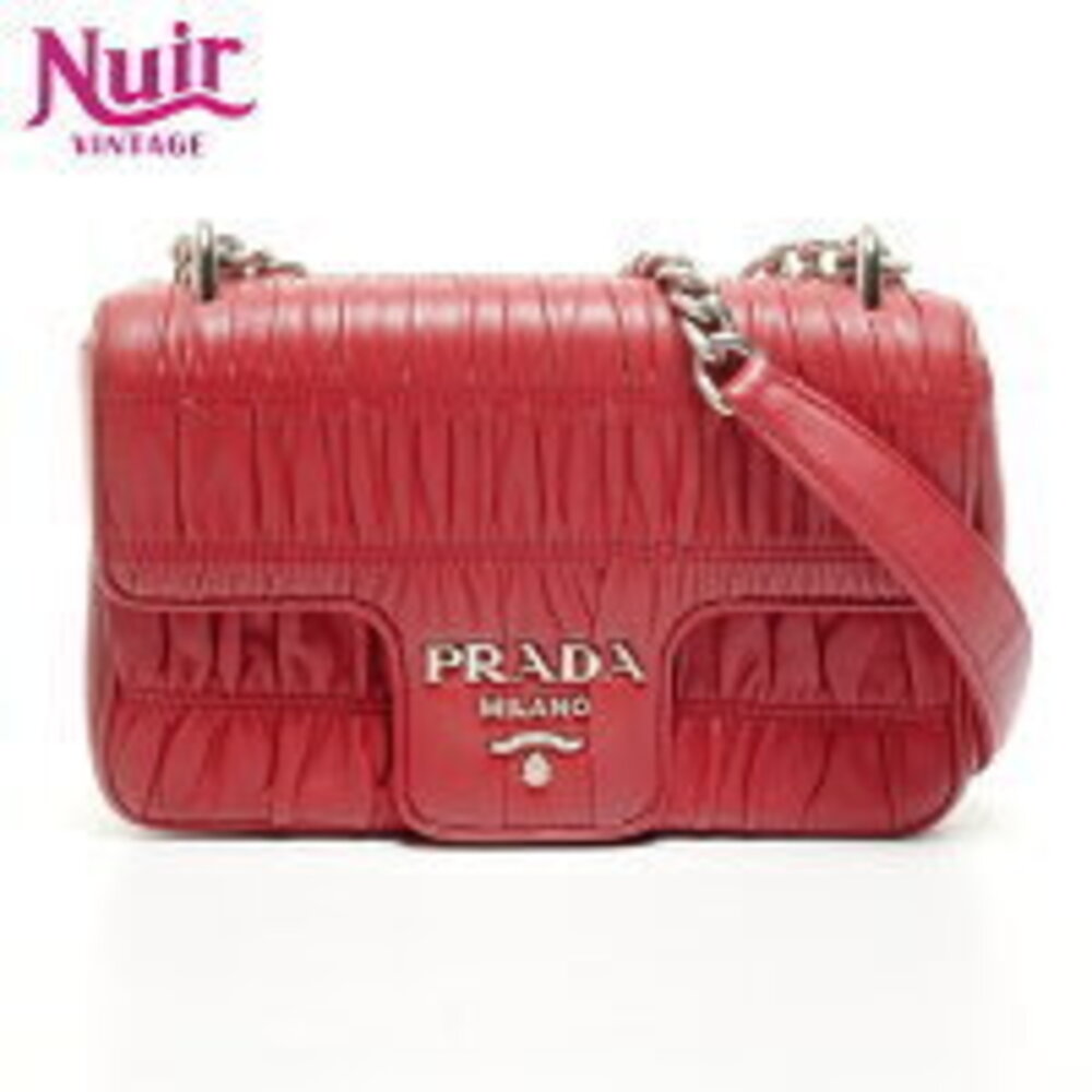 Prada Chain Nappa Gaufre Shoulder Bag Red